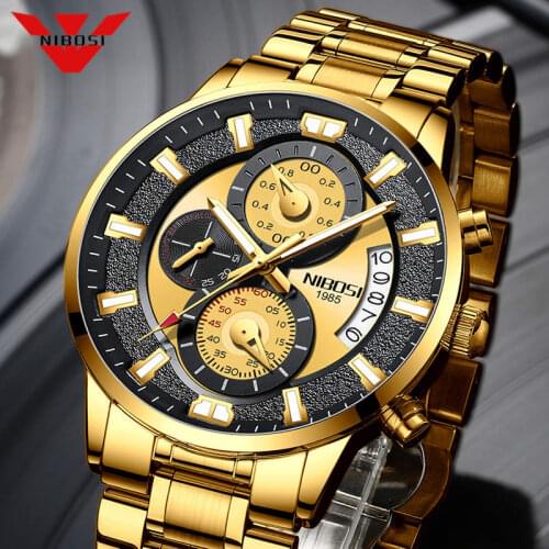 NIBOSI Fashion Men Chronograph Watch 2020 Luxury Watch Male Stainless Sports Military Wristwatch Waterproof Relogio Masculino