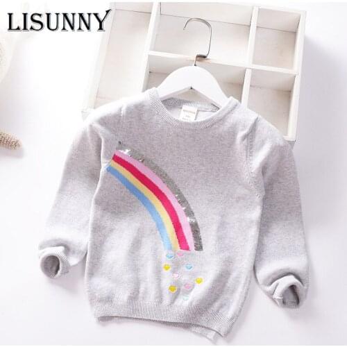Childrens Sweaters 2020 New Autumn Knitted Lovely Sequined Rainbow Pullover Baby Sweater Baby Girl Sweater Winter Clothes