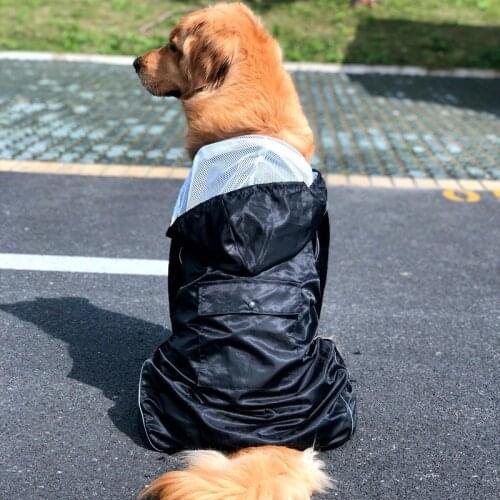 Large Dog Raincoat Hooded For Big Dogs Black Rain Coat Labrador Jumpsuit rainsuit Costume Rain Cover Reflective Big Dog Poncho L