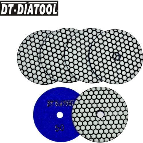 DT-DIATOOL 6pcs 4"/100mm Diamond Dry Polishing Pads Resin Bond Sanding Disc For Granite Marble Ceramic