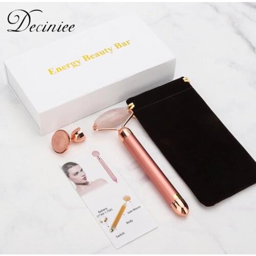 Electric Vibrating Natural Rose Quartz Jade Roller Face Lifting Real Genuine Green Jade Stone Facial Roller Beauty Massage Tool