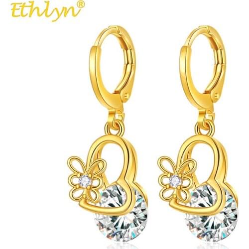 Ethlyn Gold Color Zircon Butterfly/ Star Dangle Earrings Women Wedding Party Fine Jewelry MY163