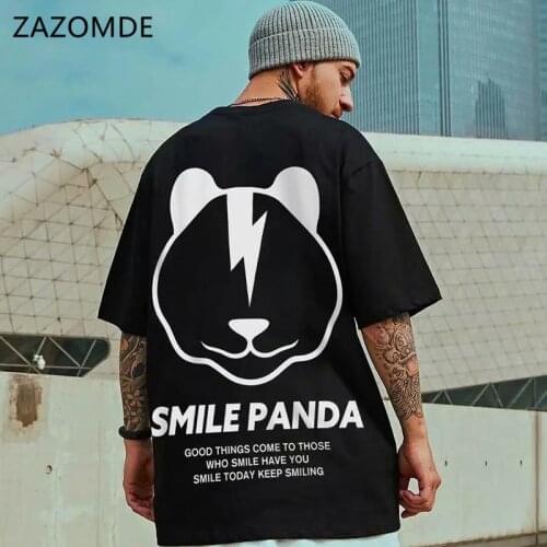 ZAZOMDE Personalized Letter Panda Cartoon Print Loose T-shirts Summer Men Hip Hop Harajuku T-shirts Male Vintage Oversized Tops