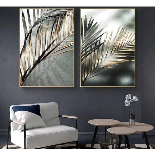 Golden Palm Leaf Plant Canvas Painting Botanical Nordic Wall Art Poster Print Scandinavian Decoration Picture Artwork Home Decor