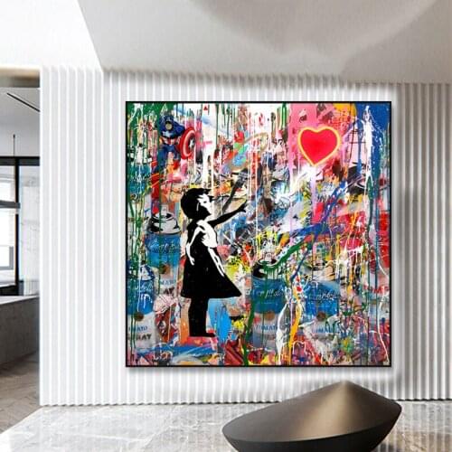 Girl and Red Balloon Canvas Paintings Graffiti Posters and Prints Street Art Wall Pictures for Living Room Home Decoration Mural