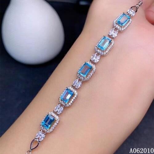 KJJEAXCMY fine jewelry 925 sterling silver inlaid natural blue topaz bracelet lovely girl hand bracelet support test