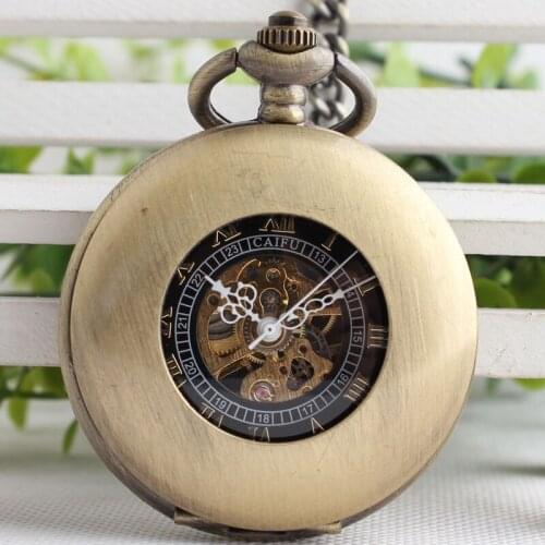 Classic retro hollow clamshell Roman digital Nostalgic mechanical pocket watch unisex style TJX001