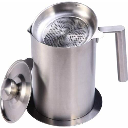 Stainless Steel Grease Container with Strainer ,1.8L/1.2L Condiment Container Large Capacity Filter for Kitchen Cooking