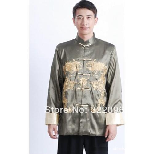 Shanghai Story Long Sleeve Tang suit Top Chinese Traditional Double dragon clothing Tang Shirt mandarin collar Jacket Green