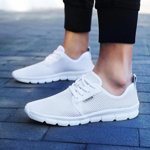 Big Size Breathable Mens Summer Shoes Running Sneakers Women Sport Shoes Man Summer Sports Mens Low Shoes Athletic White D-423