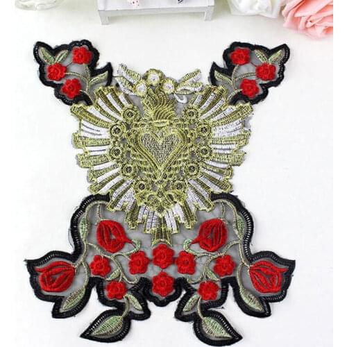 1piece Gold Metallic Motif Collar Cord Lace Embroidered Venise Applique Patches Trimming for DIY Craft Sewing Accessories