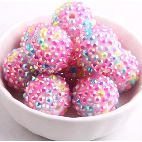 Kwoi vita hotpink/aqua/yelow/pink ab rainbow color 100pcs/lot 20mm Chunky Resin Rhinestone Ball Beads for Beaded Necklace