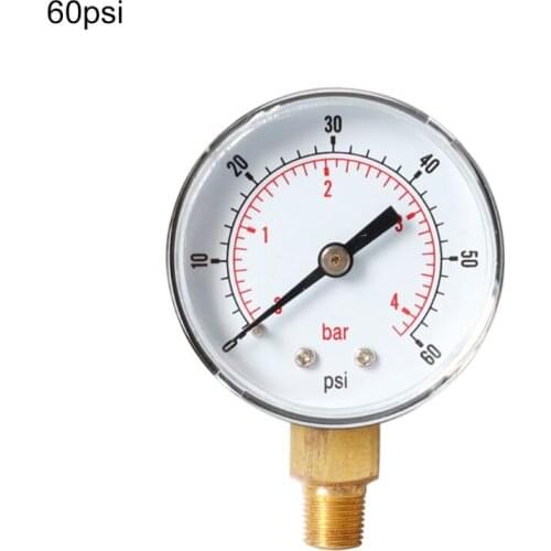 Pressure Gauge 52mm Dial 1/8" BSPT Vertical 0/15,30,60,100,160,300 PSI & Bar Bottom Mount