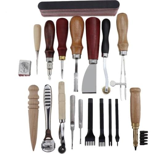 Professional Leather Craft Tools Kit Hand Sewing Stitching Punch Carving Work Groover Set Accessories Canvas Repair Tool
