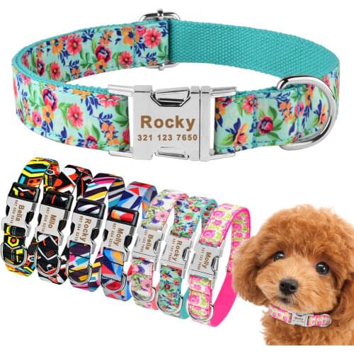 Nylon Custom Name Free Nameplate Dog Collar Printed ID Tag Personalized Pitbull Small Large Medium Pet Engraved Name Dog Collars