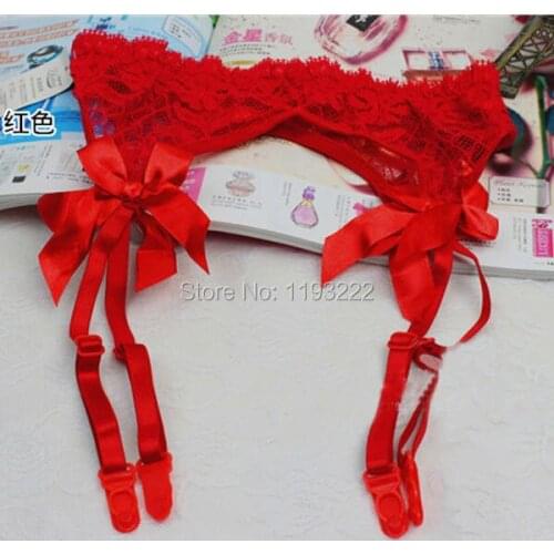 New Lingerie Sexy Women Lace Floral Bowknot Garter Belt 4 Straps Suspenders 4 colors Free shipping