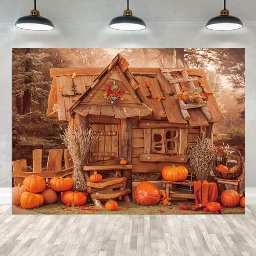Autumn Party Backdrops Wooden Barn Pumpkin Birthday Party Decoration Background Photo Studio Props