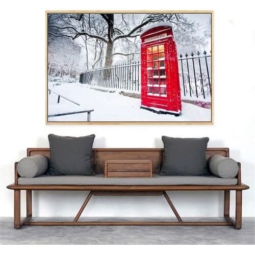 London Poster Nordic Black White Wall Art Red Bus Telephone Booth Wall Pictures for Living Room Cityscape Canvas Painting