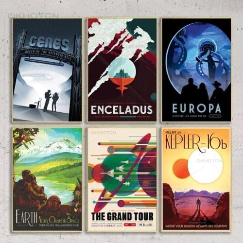 Outer Space Visions of The Future Series Travel Posters and Prints Solar System Planet Wall Art Canvas Painting Home Decor