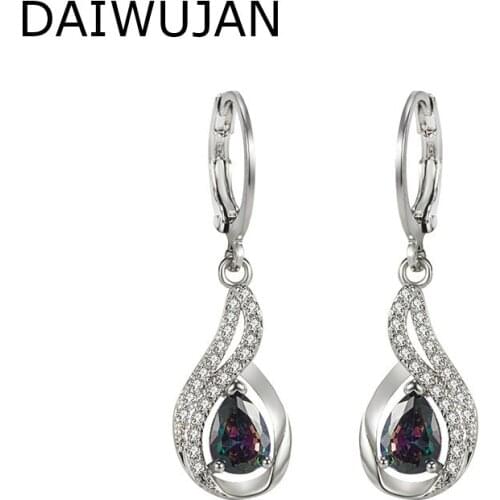 DAIWUJAN Luxury Crystal 925 Silver Earrings For Women Retro Water Drop Multicolor Topaz Drop Earrings Party Wedding Jewelry Gift