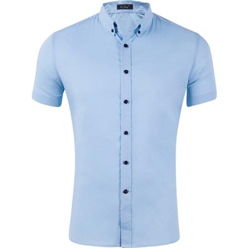 Mens Basic Dress Shirts Stretch Easy Care Comfortable Soft Cotton Thin Summer Casual Short Sleeve Black Regular-fit Tops Shirt