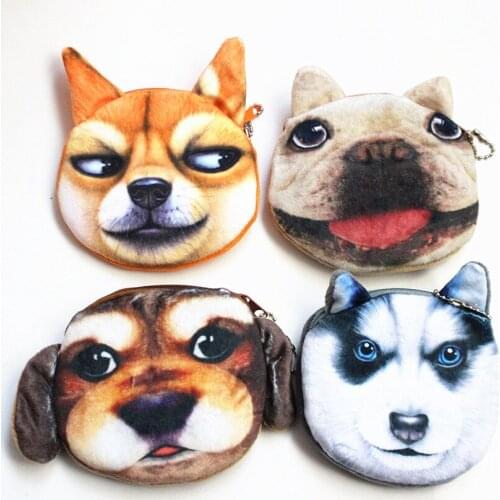 M323 Cute Coin Purse Cartoon 3D Dog High Definition Printing Plush Card Bag Wholesale