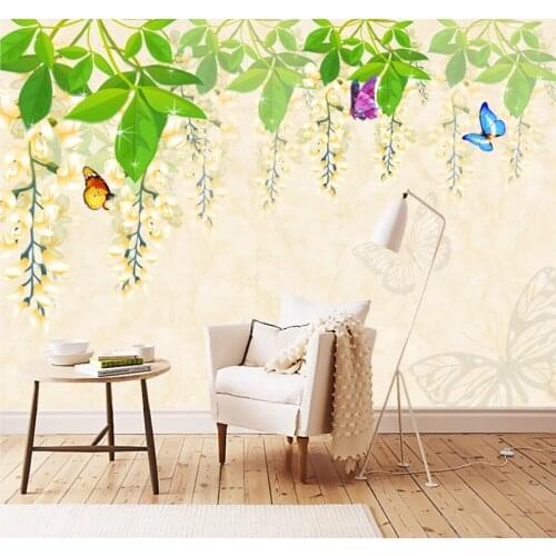 Modern simple fashion romantic bouquet of butterfly marble mural background wall custom wallpaper 8D waterproof wall cloth