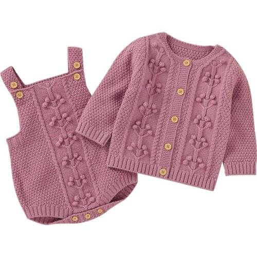 Spring Autumn Baby Boys Girls Bodysuits Clothes Fashion Solid Dots Knitted Newborn Infant Knitwear Onesie Tops Children 2pc Wear