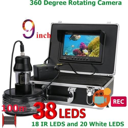 100M 9"TFT DVR Recorder Underwater Video Fishing Camera System 0- 360 Degree View
