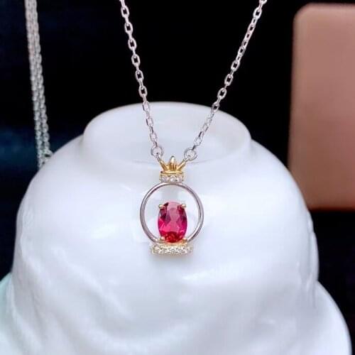 CoLife Jewelry Silver Crown Pendant for Young Girl 5mm*7mm Garnet Necklace Pendant 925 Silver Garnet Jewelry Gift for Woman