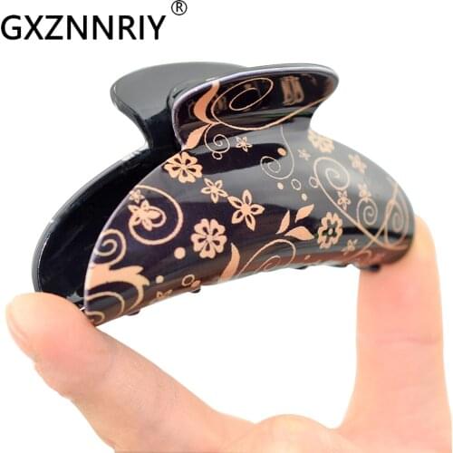 Fashion 8.5cm Acrylic Hair Claw Clips for Women Accessories Flower Pattern Brown Hairclip Ladies Headpiece Crab Headwear Gifts