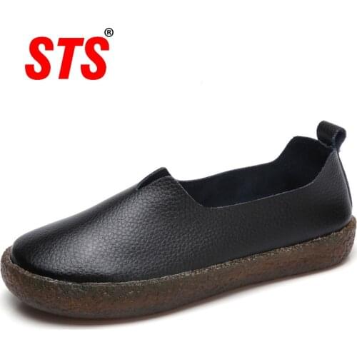 STS Womens Casual Shoes Flats Soft Platform Slip On Comfortable Loafer Footwear Plus Size Leather Espadrilles Four colors