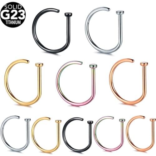 1PC G23 Titanium D Shape Nose Hoop Ring Nose Stud Nostril Piercing Fake Nose Ring Sexy Women Body Piercing Jewelry 20G 18G