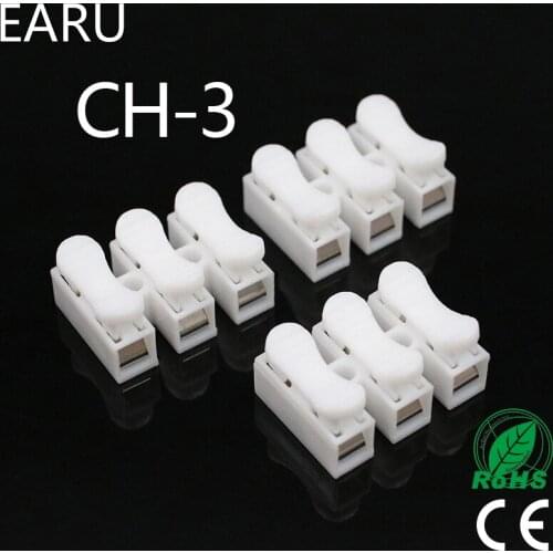 10pcs/lot 3p CH-3 G7 Spring Wire Quick Connector Splice With No Welding No Screws Cable Clamp Terminal 3 Way Easy Fit Led Strip