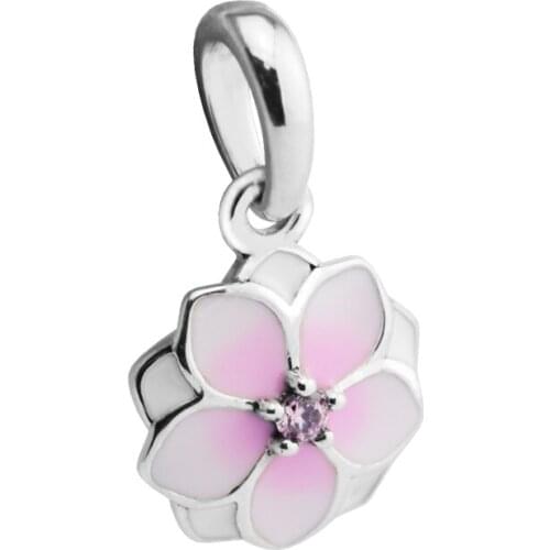 2017 Spring Fashion Authentic 925 Sterling Silver Magnolia Bloom Charm Bangle Fit Original Bracelet Diy Jewelry QANDOCCI