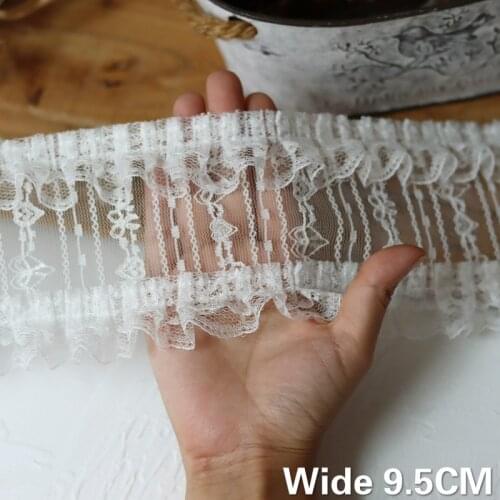 9.5CM Wide Exquisite White Tulle Fabric Embroidery Flower Lace Ribbon Collar Ruffle Trim Curtains DIY Crafts Garment Accessories
