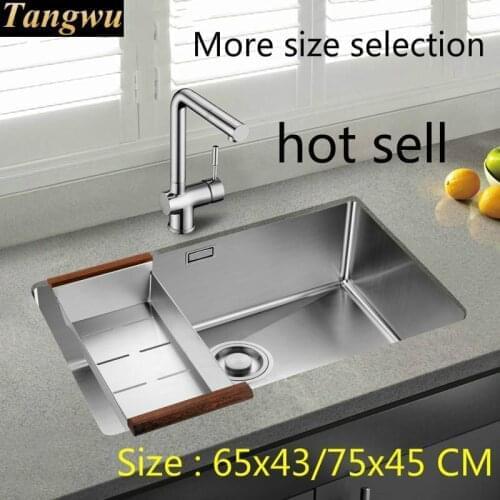 Free shipping Apartment individuality kitchen manual sink single trough food grade stainless steel thick durable 65x43/75x45 CM