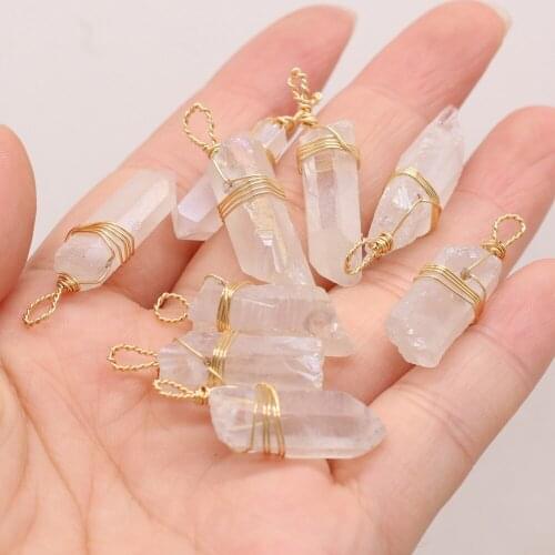 Charms Irregural Crystal Pendant Winding Golden Natural Clear Quartzs Pendant for Making DIY Jewerly Necklace Size 10x30mm