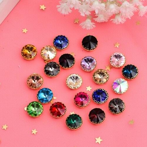 CJSIR 20pcs ROUND Glass Crystal Sew On Rhinestone Flatback Golden Claw Buttons For Clothing Dress Decors DIY Crafts Multicolor