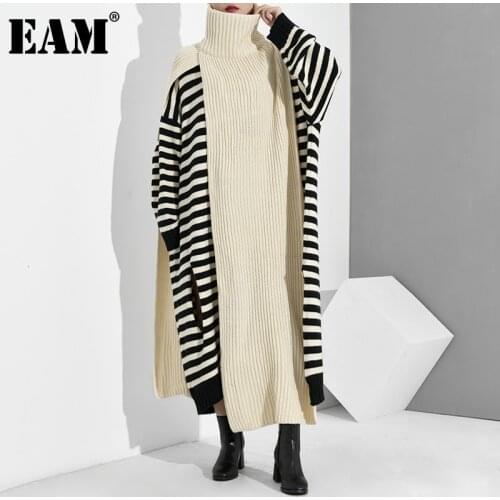 [EAM] Women Beige Long Keep Warn Vent Split Joint Keep Warm Scarf New Long Personality Fashion Tide Autumn Winter 2021 TV873