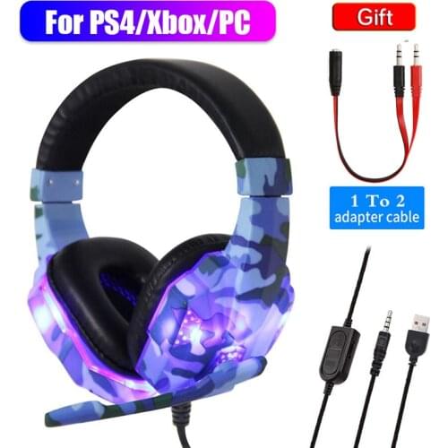 Led Gamer Headphones for PS4 Xbox PC Cool Gaming Headsets Bass Stereo Over-Head Earphone Casque Wired Headset with Microphone