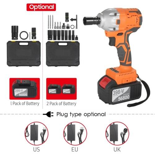 Cordless Brushless Impact Wrench 1/2 Inch 380Nm High Torque 4.0A Li-ion Battery Variable Speed with Carry Box Socket
