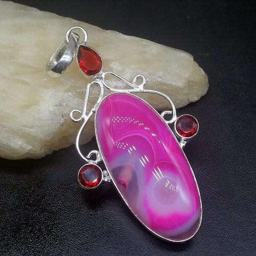 Gemstonefactory Jewelry Big Promotion 925 Silver Fantasy Botswana Agate Red Garnet Women Ladies Gifts Necklace Pendant 1229