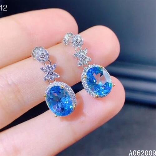 KJJEAXCMY 925 sterling silver inlaid natural blue topaz earrings new lovely ladies ear stud support test