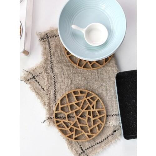 Creative Hollow Round Multifunctional Heat Insulation Pad Casserole Mat Bamboo Wooden Teapot Mat Coaster Dropshipping
