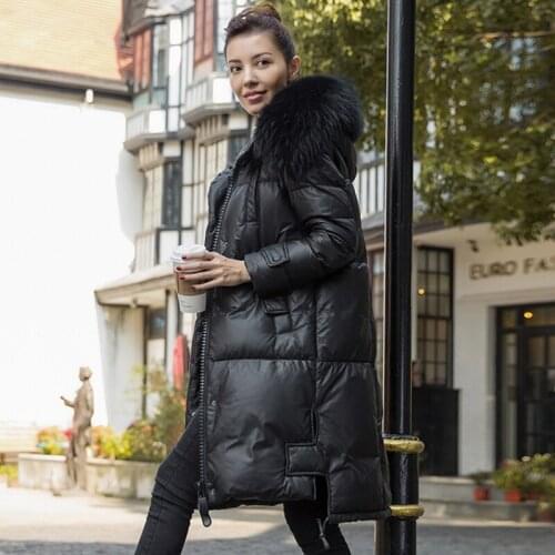 Geniune Leather Jacket Women Sheepskin Leather Down Coat With Reccoon Dog Fur Coats Winter Warm K168735 MF426