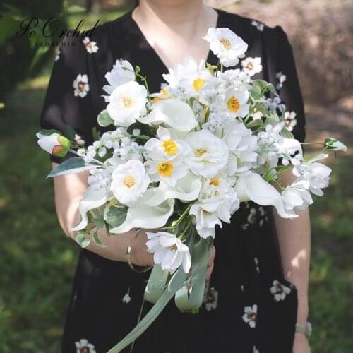 PEORCHID Summer Outdoor White Wedding Bouquets Korean Romantic Calla Lily Ramos Para Novias Artificial Bridal flower Bouquet