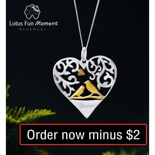 Lotus Fun Moment Real 925 Sterling Silver Fashion Jewelry Romantic Bird in Love Heart Shape Pendant without Chain for Women
