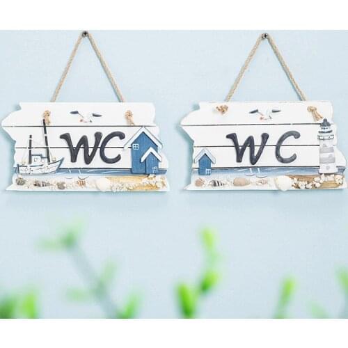 Solid wood old Mediterranean style WC listed toilet indication toilet number decoration creative ocean style