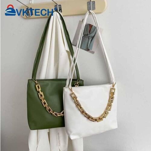 Fashion Women PU Leather Thick Chain Shoulder Underarm Bag Casual Ladies Solid Color Small Handbags Purse